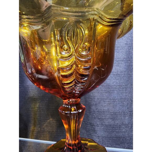 0131 Fenton Empress Pattern Golden Amber Compote - Picture 2 of 7